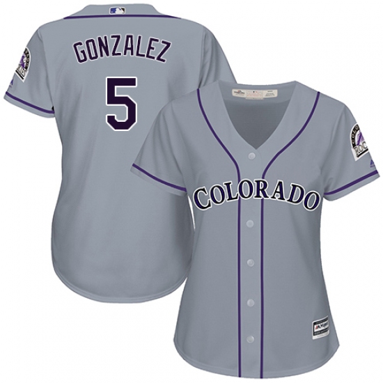 Women's Majestic Colorado Rockies #5 Carlos Gonzalez Replica Grey Road Cool Base MLB Jersey - Ujersey