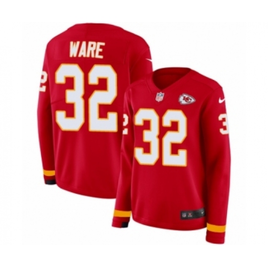 Women's Nike Kansas City Chiefs #32 Spencer Ware Limited Red Therma Long Sleeve NFL Jersey - Ujersey
