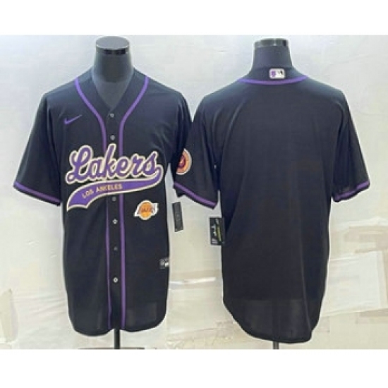 Men's Los Angeles Lakers Blank Black With Cool Base Stitched Baseball Jersey - Ujersey