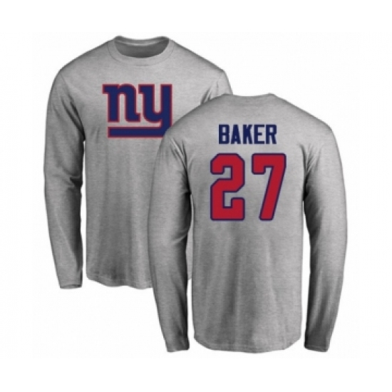 Football Women's New York Giants #27 Deandre Baker Ash Name & Number Logo Long Sleeve T-Shirt - Ujersey