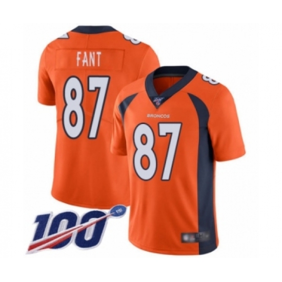 Men's Denver Broncos #87 Noah Fant Orange Team Color Vapor Untouchable Limited Player 100th Season Football Jersey - Ujersey
