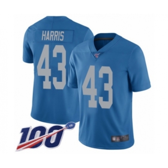 Men's Detroit Lions #43 Will Harris Blue Alternate Vapor Untouchable Limited Player 100th Season Football Jersey - Ujersey