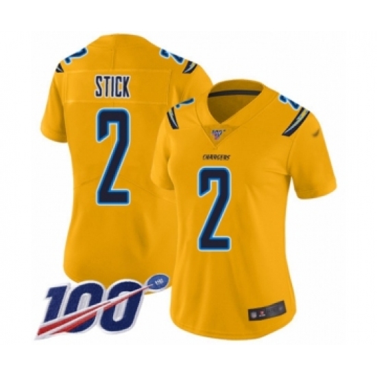 Women's Los Angeles Chargers #2 Easton Stick Limited Gold Inverted Legend 100th Season Football Jersey - Ujersey