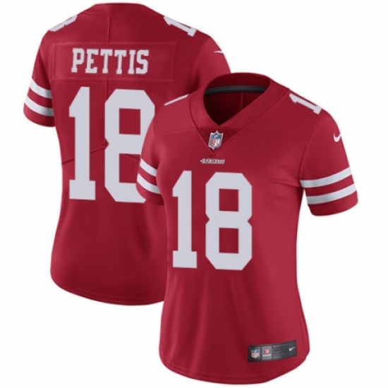 Women's Nike San Francisco 49ers #18 Dante Pettis Red Team Color Vapor Untouchable Elite Player NFL Jersey - Ujersey