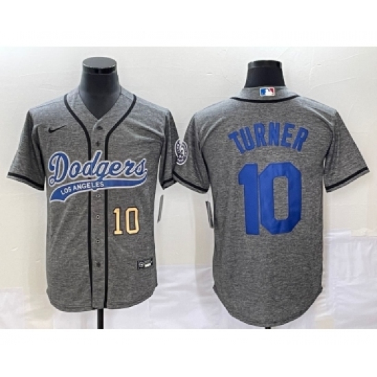 Men's Los Angeles Dodgers #10 Justin Turner Number Grey Gridiron Cool Base Stitched Baseball Jersey - Ujersey