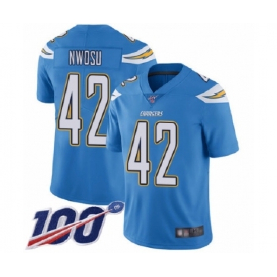 Men's Los Angeles Chargers #42 Uchenna Nwosu Electric Blue Alternate Vapor Untouchable Limited Player 100th Season Football Jersey - Ujersey