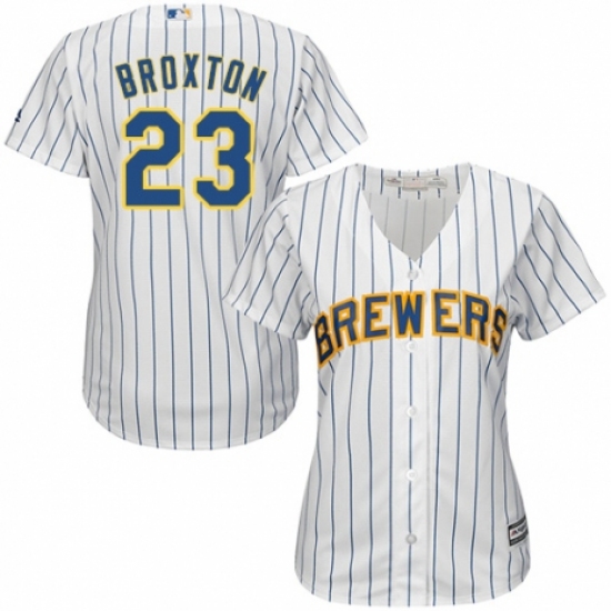 Women's Majestic Milwaukee Brewers #23 Keon Broxton Replica White Home Cool Base MLB Jersey - Ujersey
