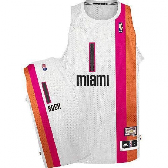 Men's Adidas Miami Heat #1 Chris Bosh Authentic White ABA Hardwood Classic NBA Jersey - Ujersey