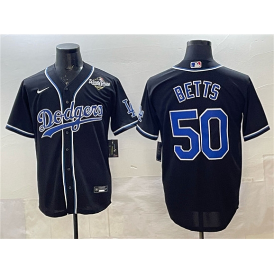 Men's Los Angeles Dodgers #50 Mookie Betts Black Fashion 2025 World Series Cool Base Stitched Baseball Jersey - Ujersey