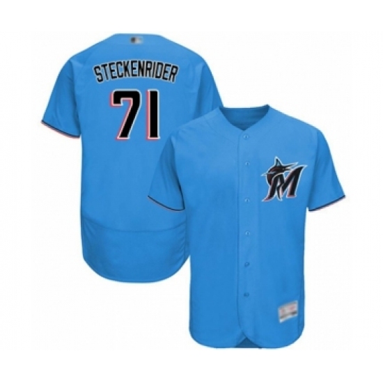 Men's Miami Marlins #71 Drew Steckenrider Blue Alternate Flex Base Authentic Collection Baseball Player Jersey - Ujersey