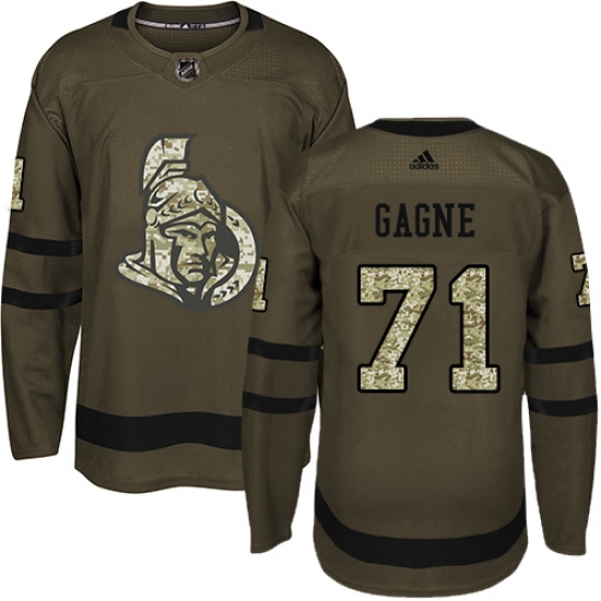 Youth Adidas Ottawa Senators #71 Gabriel Gagne Premier Green Salute to Service NHL Jersey - Ujersey