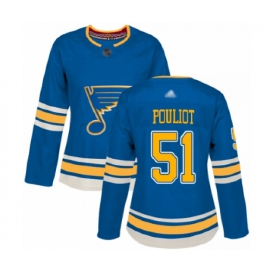 Women's St. Louis Blues #51 Derrick Pouliot Authentic Navy Blue Alternate Hockey Jersey - Ujersey