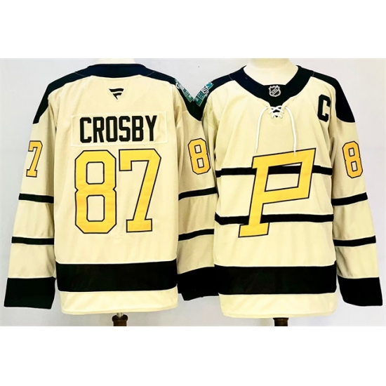Men's Pittsburgh Penguins #87 Sidney Crosby Cream 2024-25 With C Winter Classic Stitched Hockey Jersey - Ujersey