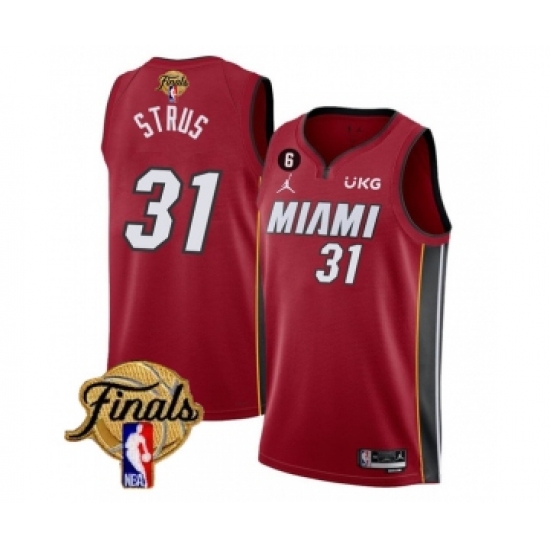 Men's Miami Heat #31 Max Strus Red 2023 Finals Statement Edition With NO.6 Stitched Basketball Jersey - Ujersey