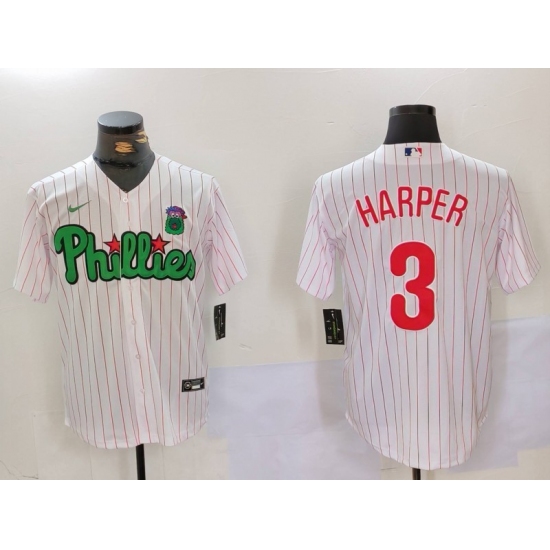 Men's Philadelphia Phillies #3 Bryce Harper White Green Cool Base Stitched Jersey - Ujersey