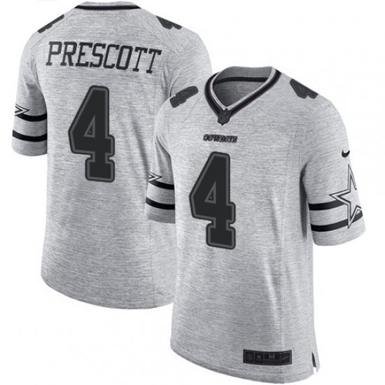 Men's Nike Dallas Cowboys #4 Dak Prescott Limited Gray Gridiron II NFL Jersey - Ujersey
