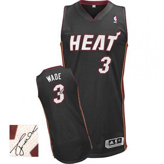 Men's Adidas Miami Heat #3 Dwyane Wade Authentic Black Road Autographed NBA Jersey - Ujersey