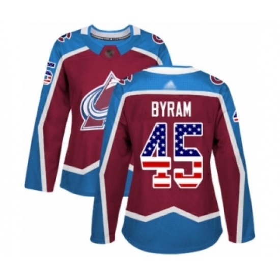 Women's Colorado Avalanche #45 Bowen Byram Authentic Burgundy Red USA Flag Fashion Hockey Jersey - Ujersey