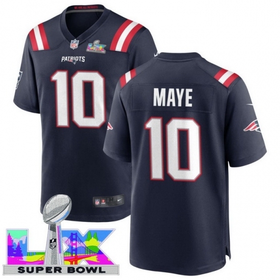 Men's New England Patriots #10 Drake Maye Blue 2025 2026 Super Bowl LX F U S E Stitched Jersey - ujerseystore