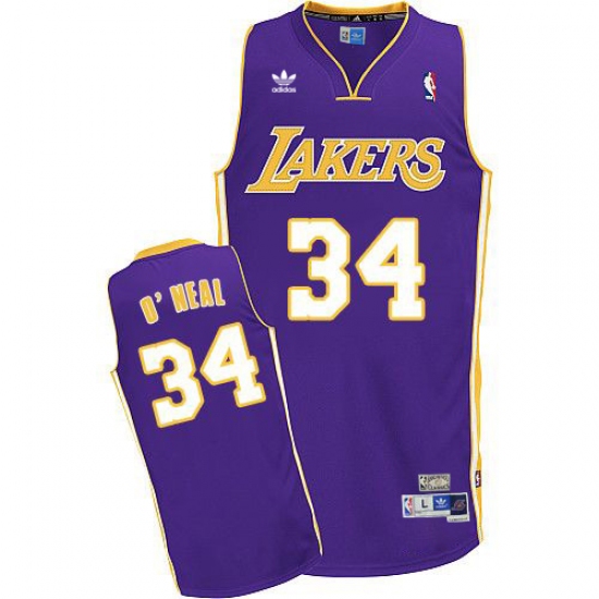 Men's Adidas Los Angeles Lakers #34 Shaquille O'Neal Authentic Purple Throwback NBA Jersey - Ujersey