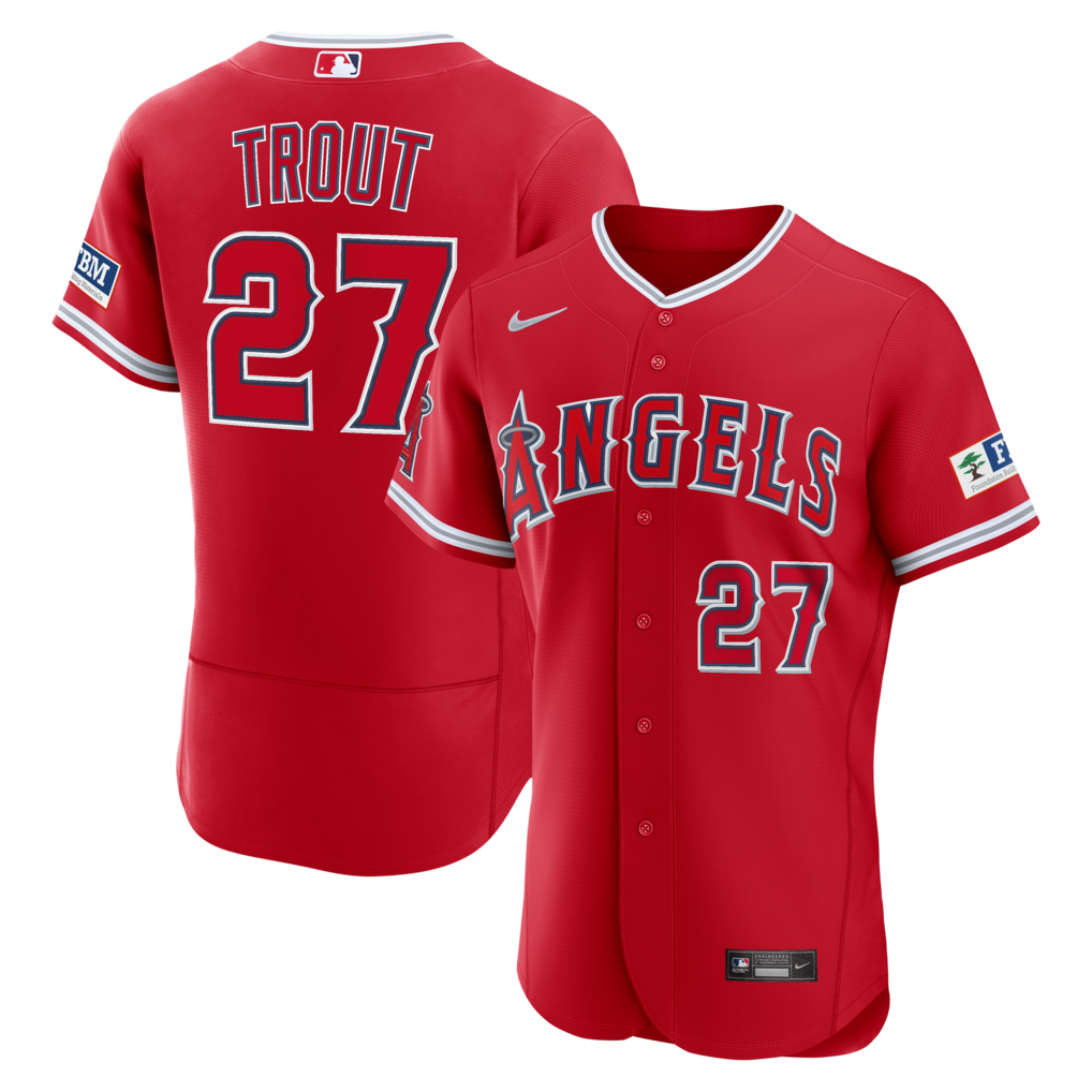 Men's Los Angeles Angels Mike Trout Nike Red Alternate Authentic Sponsor Patch Jersey - Ujersey