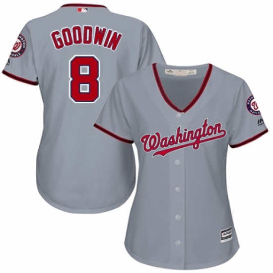 Women's Majestic Washington Nationals #8 Brian Goodwin Replica Grey Road Cool Base MLB Jersey - Ujersey