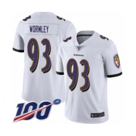 Men's Baltimore Ravens #93 Chris Wormley White Vapor Untouchable Limited Player 100th Season Football Jersey - Ujersey
