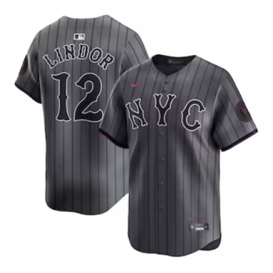 Men's New York Mets #12 Francisco Lindor Nike Graphite 2024 City Connect Limited Player Jersey - Ujersey