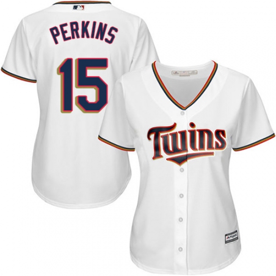 Women's Majestic Minnesota Twins #15 Glen Perkins Authentic White Home Cool Base MLB Jersey - Ujersey