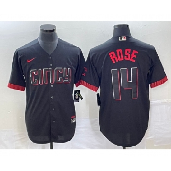 Men's Cincinnati Reds #14 Pete Rose Black 2023 City Connect Cool Base Stitched Jersey - Ujersey