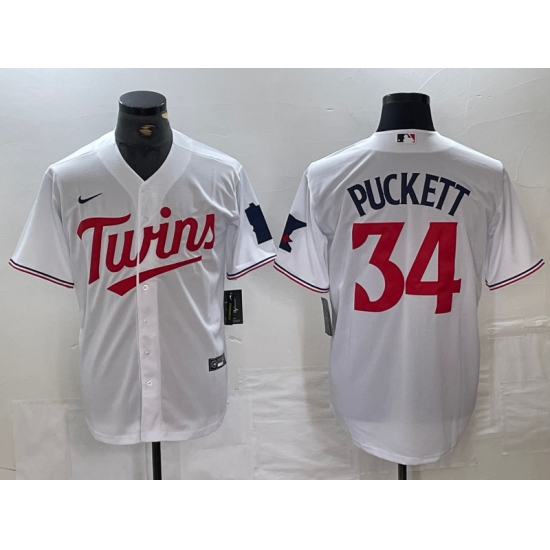 Men's Minnesota Twins #34 Kirby Puckett White Red Stitched MLB Cool Base Nike Jersey