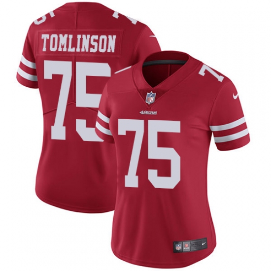 Women's Nike San Francisco 49ers #75 Laken Tomlinson Red Team Color Vapor Untouchable Limited Player NFL Jersey - Ujersey