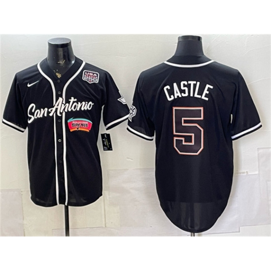 Men's San Antonio Spurs #5 Stephon Castle Black USA 250 Stitched Baseball Jersey - Ujersey