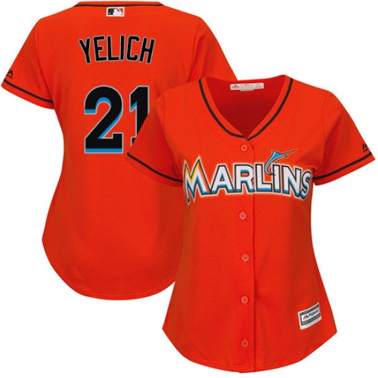 Women's Majestic Miami Marlins #21 Christian Yelich Authentic Orange Alternate 1 Cool Base MLB Jersey - Ujersey