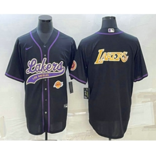 Men's Los Angeles Lakers Black Big Logo With Cool Base Stitched Baseball Jerseys - Ujersey