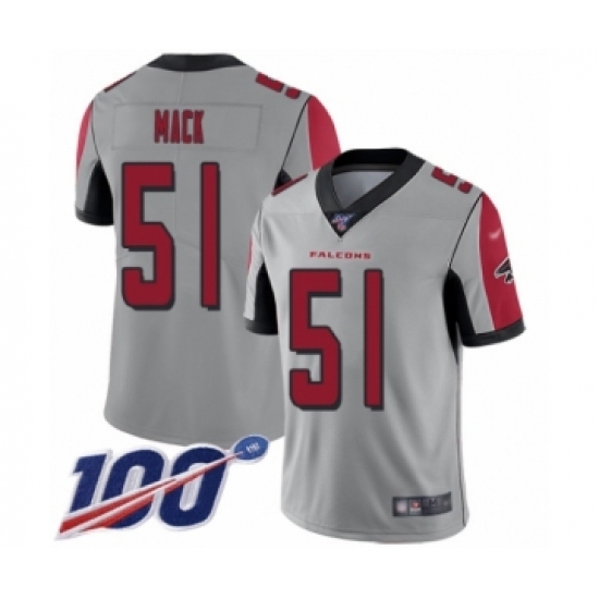 Men's Atlanta Falcons #51 Alex Mack Limited Silver Inverted Legend 100th Season Football Jersey - Ujersey