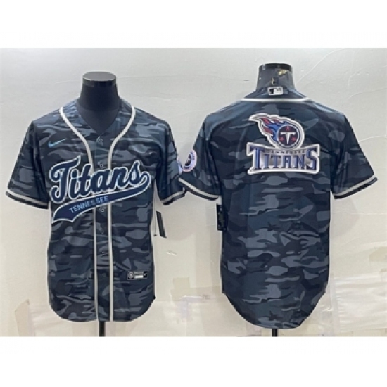 Men's Tennessee Titans Gray Camo Team Big Logo With Patch Cool Base Stitched Baseball Jersey - Ujersey