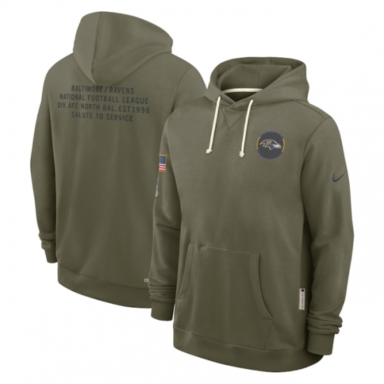 Men's Baltimore Ravens Olive 2025 Salute to Service Pullover Hoodie - Ujersey