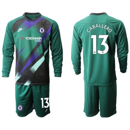 Chelsea #13 Caballero Green Goalkeeper Long Sleeves Soccer Club Jersey