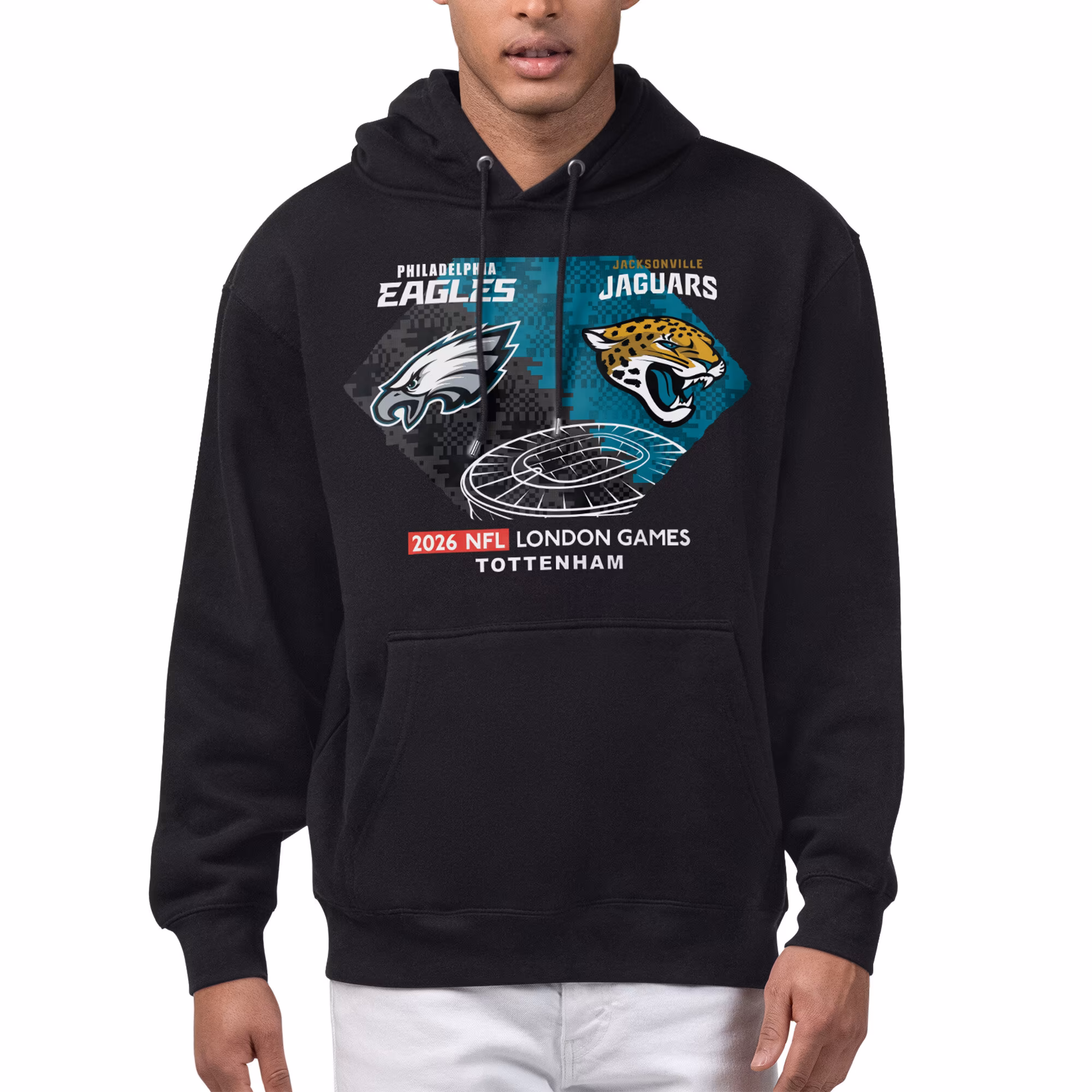 Men's Philadelphia Eagles vs. Jacksonville Jaguars Starter Black 2026 NFL London Games Matchup Fleece Hoodie