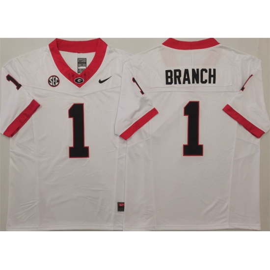 Men's Georgia Bulldogs #1 Zachariah Branch White 2025 F.U.S.E. Stitched Jersey - Ujersey