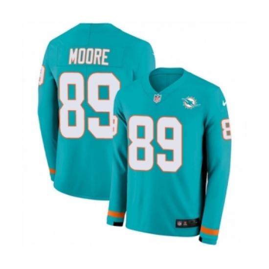 Men's Nike Miami Dolphins #89 Nat Moore Limited Aqua Therma Long Sleeve NFL Jersey - Ujersey