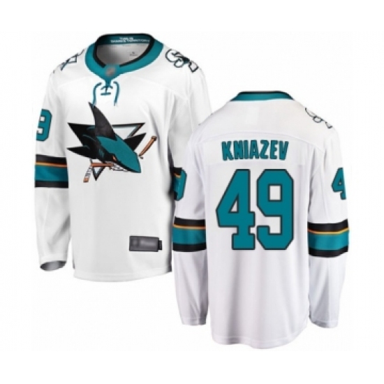 Men's San Jose Sharks #49 Artemi Kniazev Fanatics Branded White Away Breakaway Hockey Jersey - Ujersey