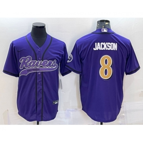 Men's Baltimore Ravens #8 Lamar Jackson Black Gold With Patch Cool Base Stitched Baseball Jersey - Ujersey