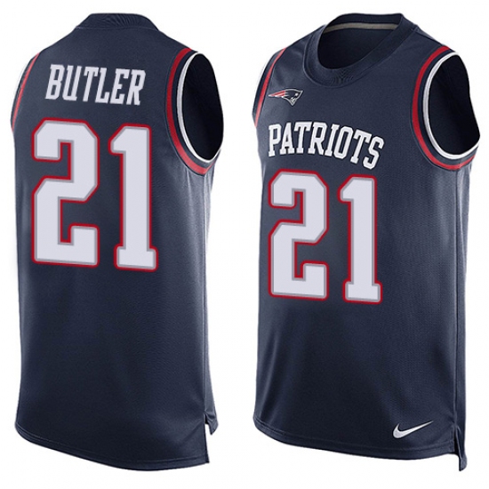 Men's Nike New England Patriots #21 Malcolm Butler Limited Navy Blue Player Name & Number Tank Top NFL Jersey - Ujersey