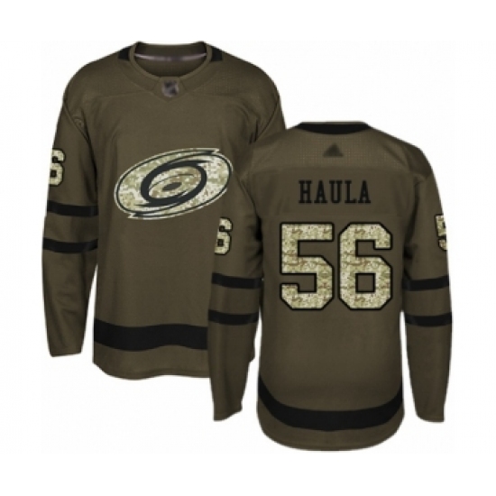 Men's Carolina Hurricanes #56 Erik Haula Authentic Green Salute to Service Hockey Jersey - Ujersey