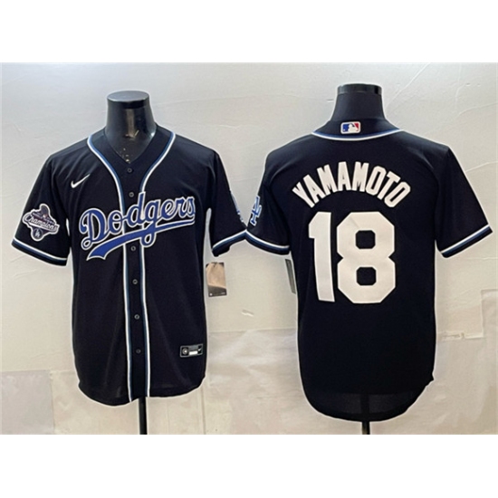Men's Los Angeles Dodgers #18 Yoshinobu Yamamoto Black 2025 World Series Champions Cool Base Stitched Baseball Jersey - Ujersey