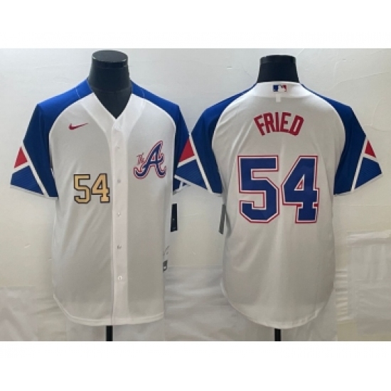 Men's Atlanta Braves #54 Max Fried Number White 2023 City Connect Cool Base Stitched Jersey - Ujersey