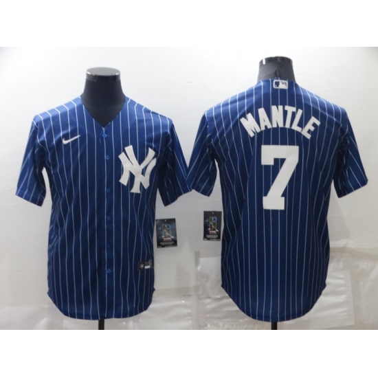 Men's New York Yankees #7 Mickey Mantle Navy Blue Pinstripe Stitched MLB Cool Base Nike Jersey - Ujersey