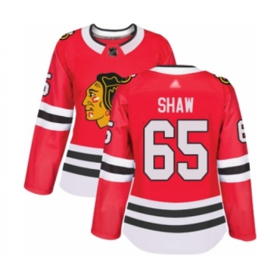 Women's Chicago Blackhawks #65 Andrew Shaw Authentic Red Home Hockey Jersey - Ujersey